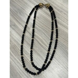 Vintage KJL FOR AVON Black & Gold Rams Head KENNETH JAY LANE Long Necklace 30"